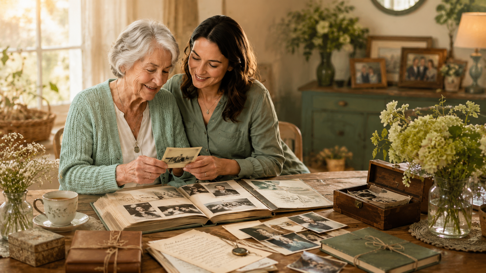 A senior sharing memories with a companion — legacy project work in Omaha